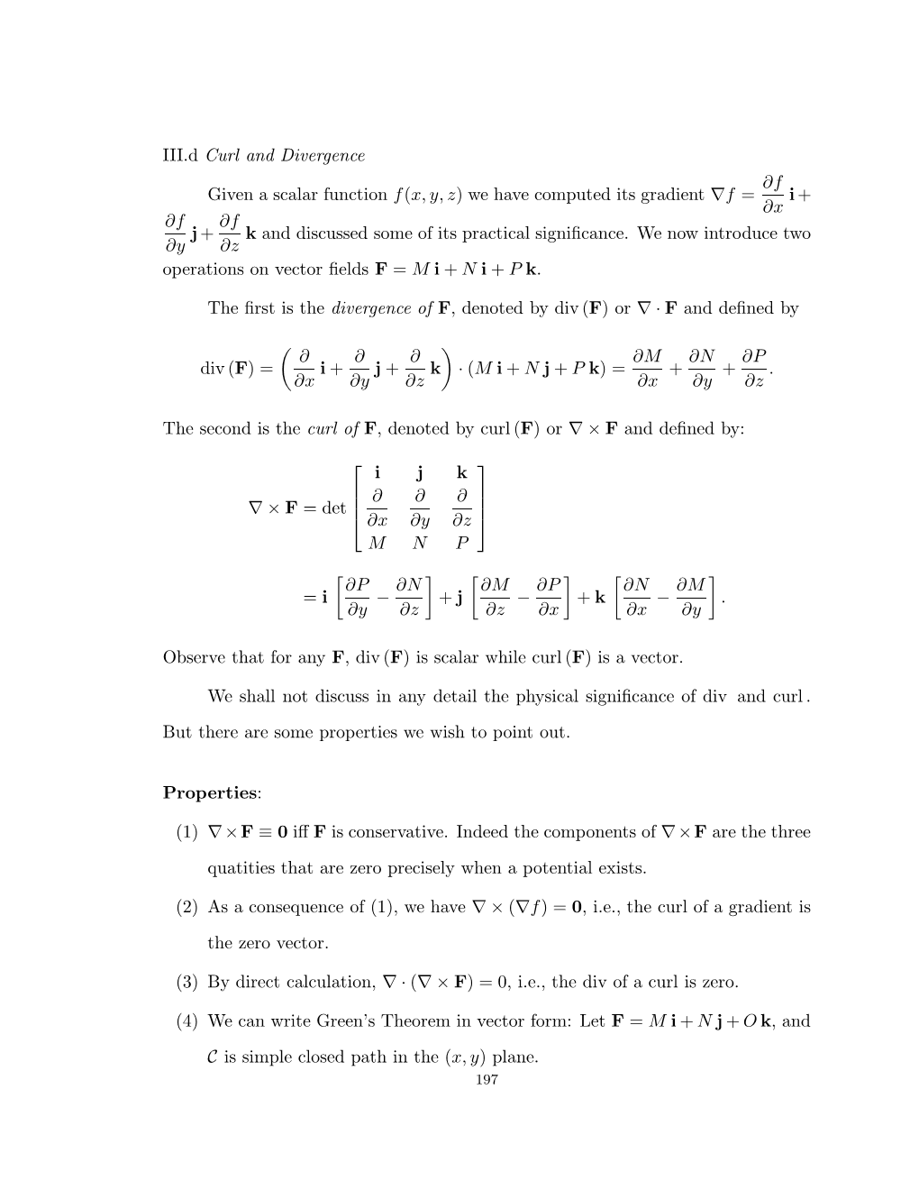 III.D Curl and Divergence Given a Scalar Function F(X, Y, Z)