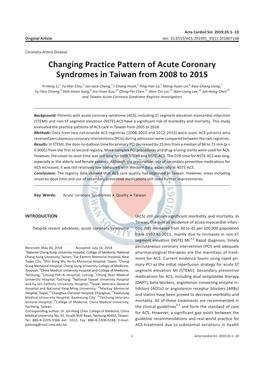 Changing Practice Pattern of Acute Coronary Syndromes in Taiwan from 2008 to 2015