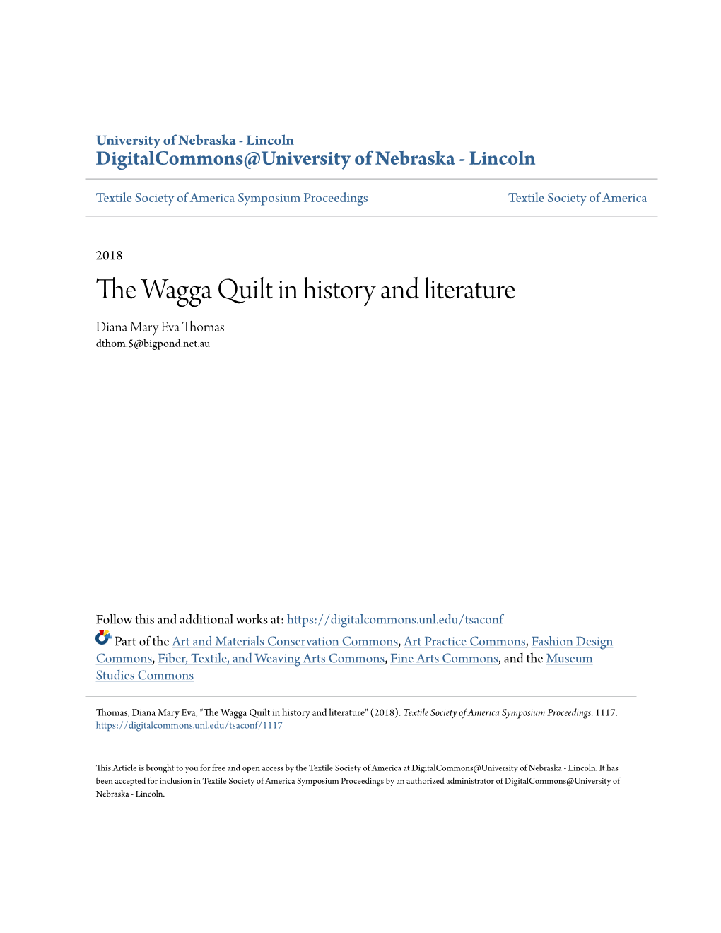 The Wagga Quilt in History and Literature