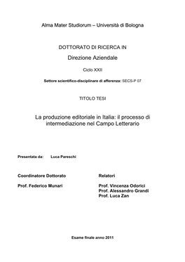 Direzione Aziendale La Produzione Editoriale in Italia
