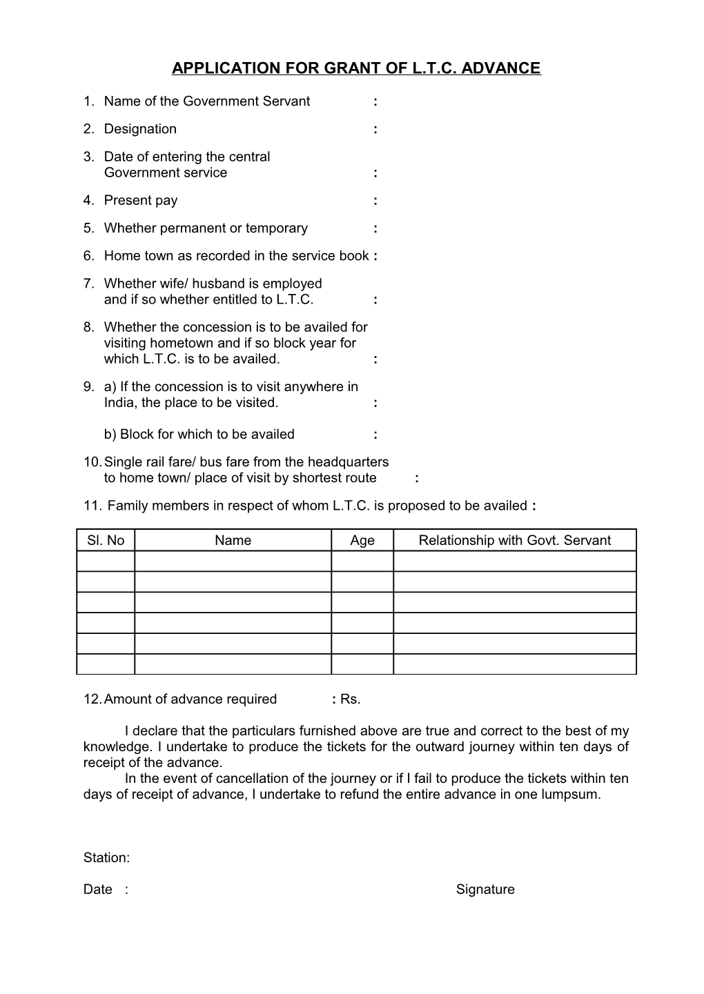 Application Form for Grant of L