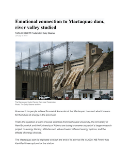 Emotional Connection to Mactaquac Dam, River Valley Studied