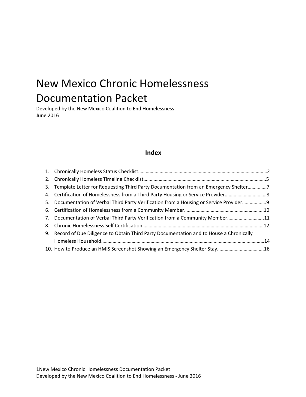 New Mexico Chronic Homelessness Documentation Packet