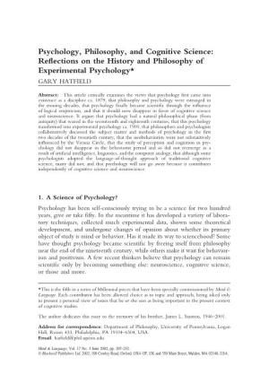 Reflections on the History and Philosophy of Experimental Psychology*