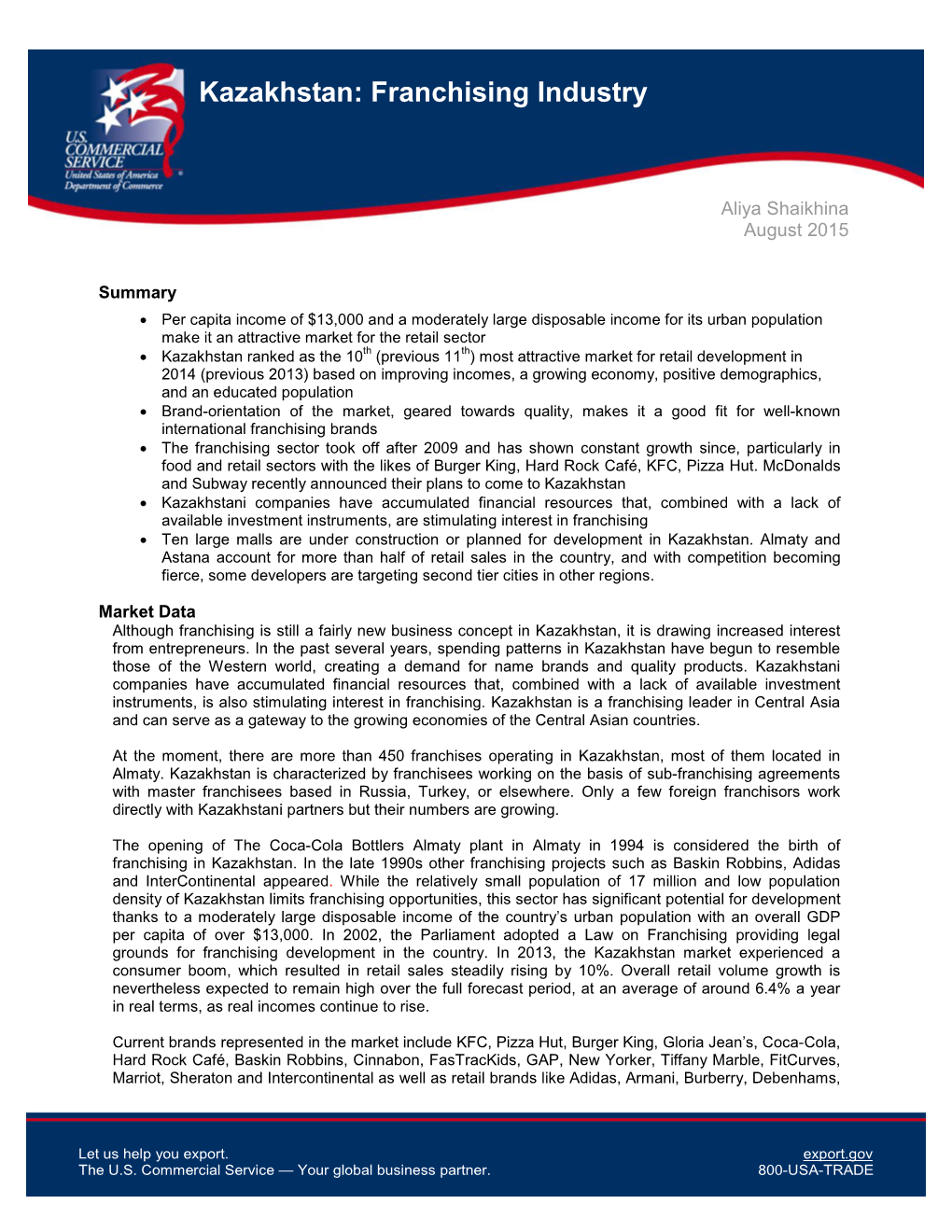 Franchising Industry Page 1 of 7 Kazakhstan: Franchising Industry