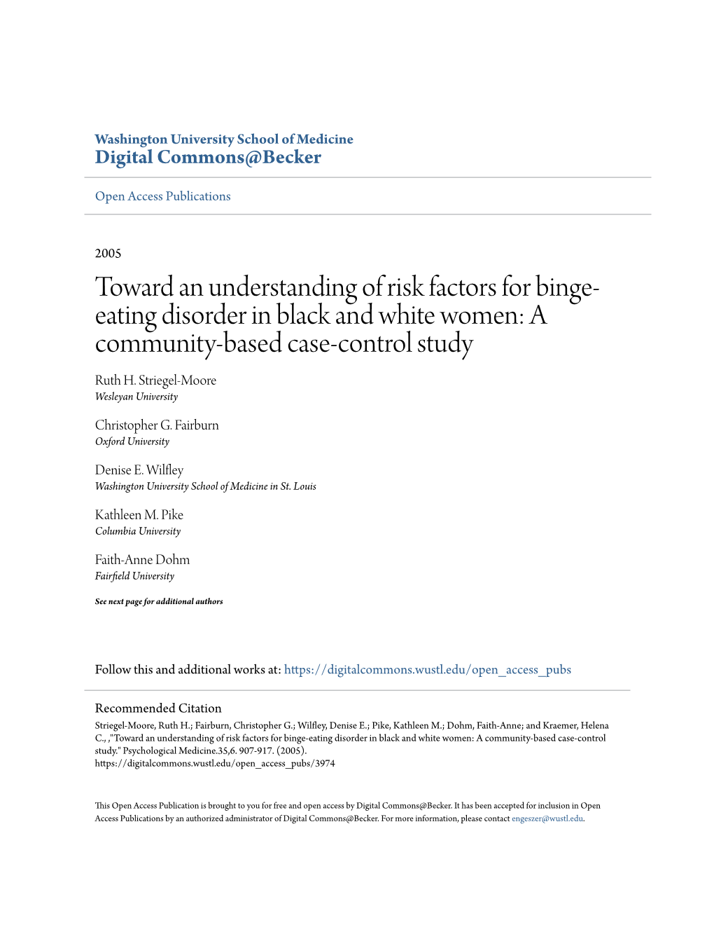 Toward an Understanding of Risk Factors for Binge- Eating Disorder in Black and White Women: a Community-Based Case-Control Study Ruth H