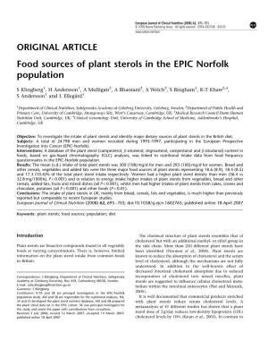 Food Sources of Plant Sterols in the EPIC Norfolk Population