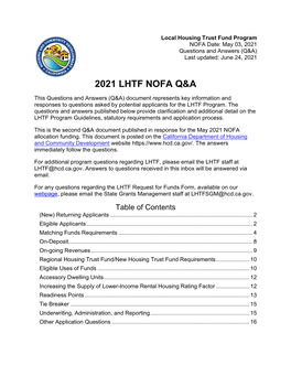 2021 Local Housing Trust Fund Questions and Answers