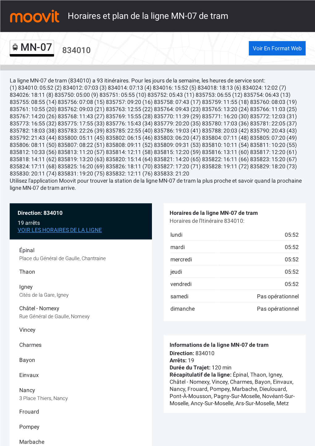 Horaires Et Trajet De La Ligne MN-07 De Tram Sur Une Carte