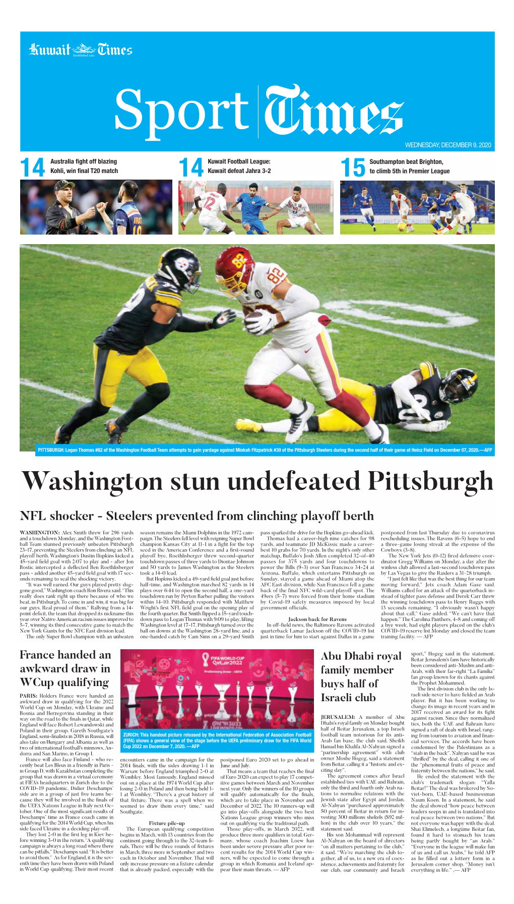 15 14 14 Washington Stun Undefeated Pittsburgh