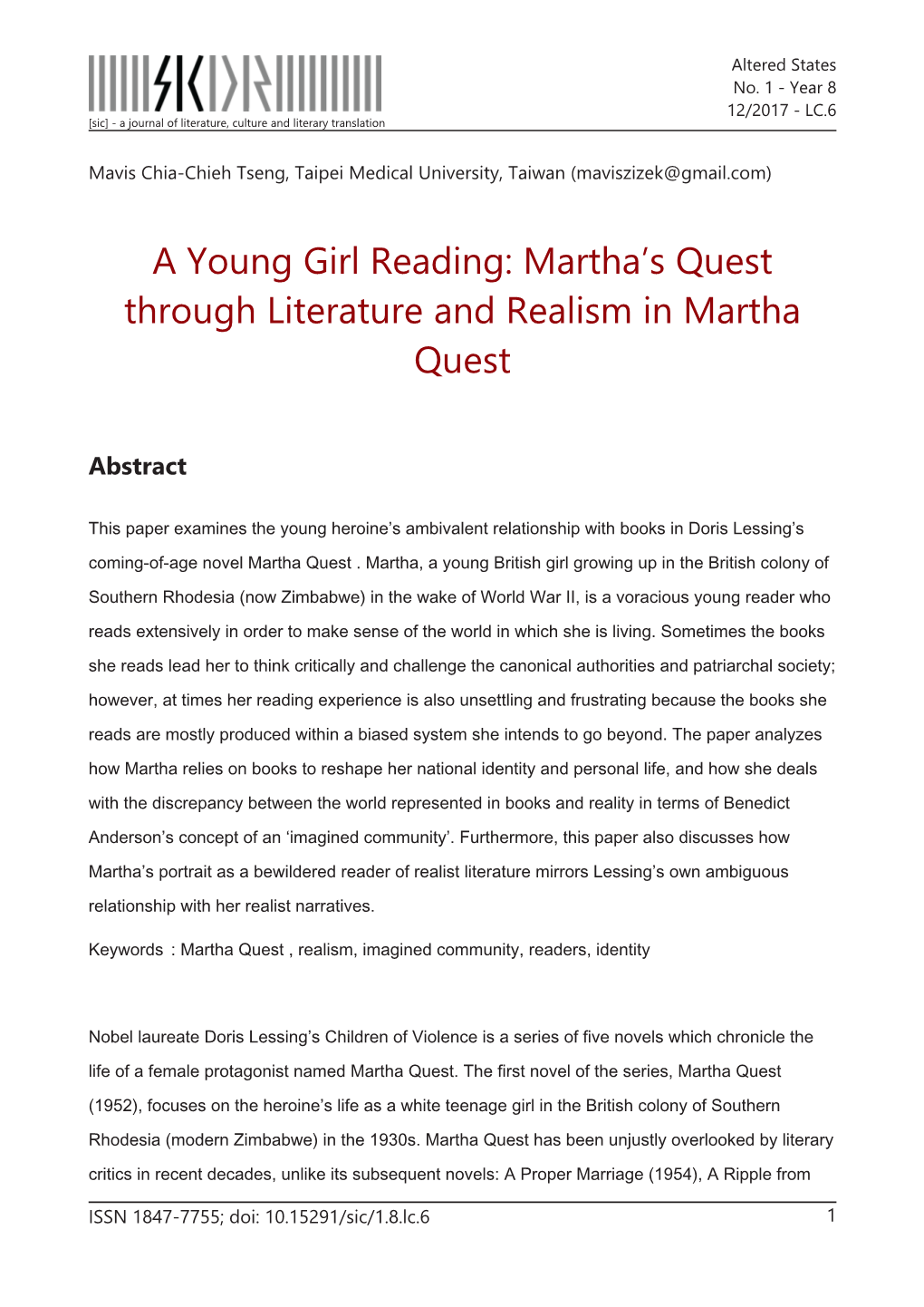 Martha's Quest Through Literature and Realism in Martha Quest