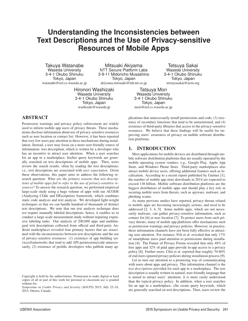Understanding the Inconsistencies Between Text Descriptions and the Use of Privacy-Sensitive Resources of Mobile Apps
