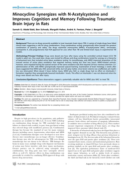 Minocycline Synergizes with N-Acetylcysteine and Improves Cognition and Memory Following Traumatic Brain Injury in Rats