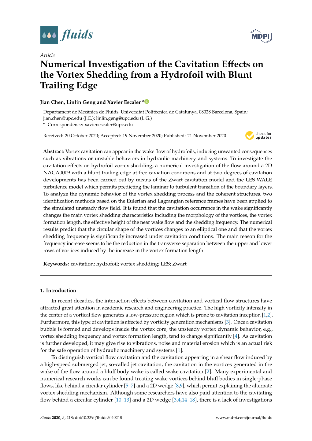 Numerical Investigation of the Cavitation Effects on the Vortex