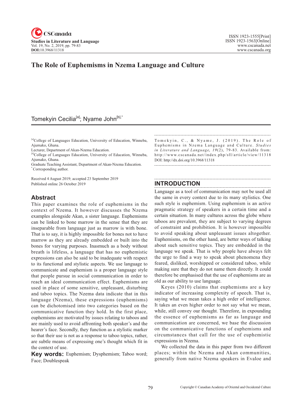 The Role of Euphemisms in Nzema Language and Culture