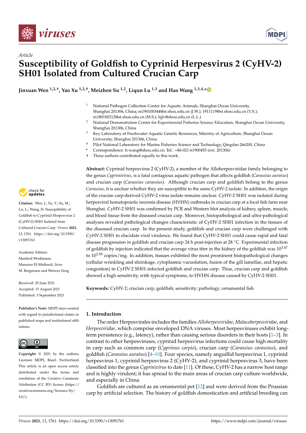 (Cyhv-2) SH01 Isolated from Cultured Crucian Carp