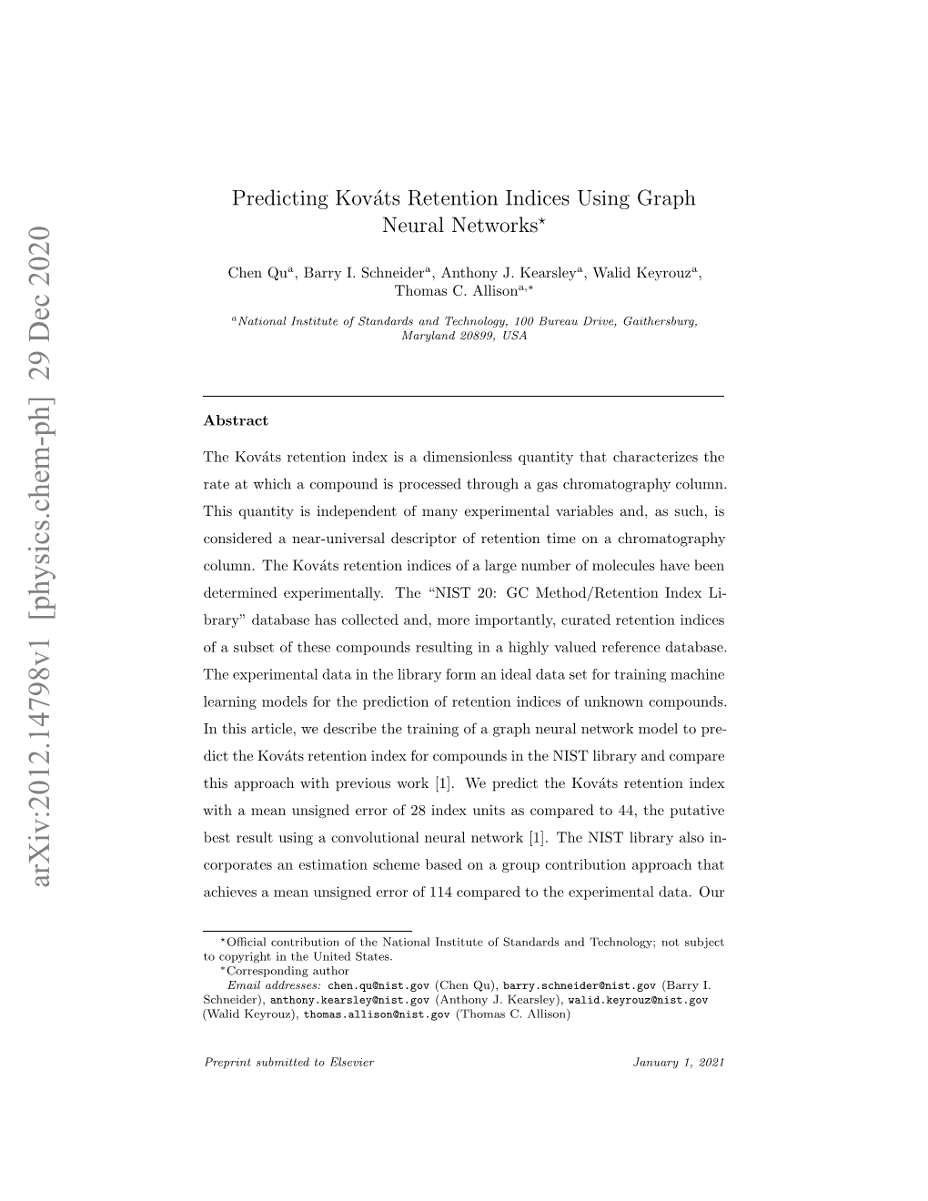 Predicting Kováts Retention Indices Using Graph Neural Networks