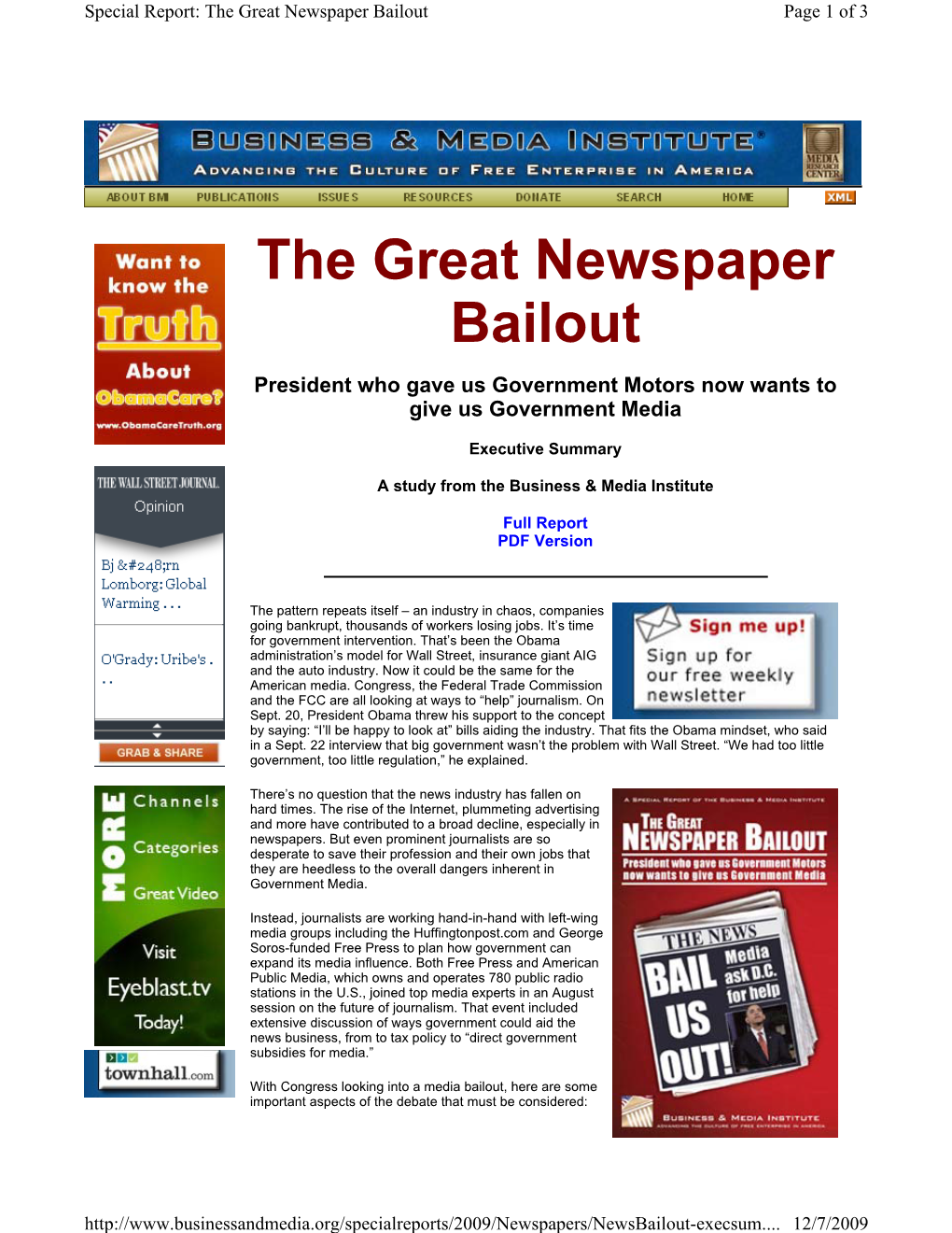 The Great Newspaper Bailout Page 1 of 3