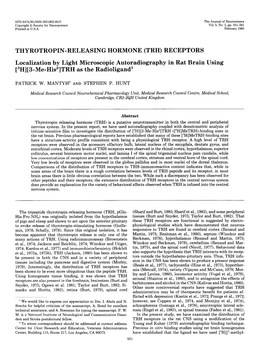 Thyrotropin-Releasing Hormone (Trh) Receptors