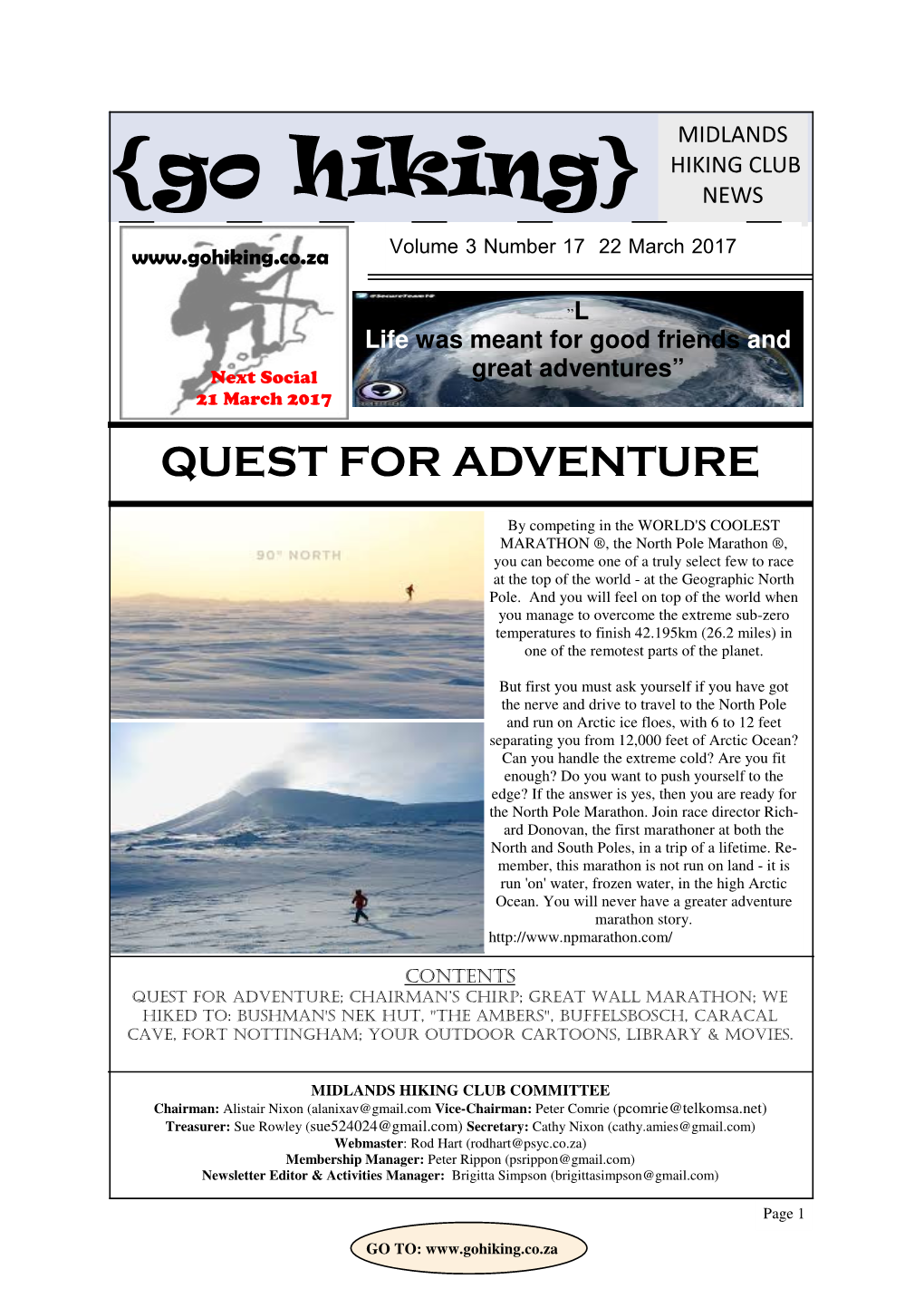 {Go Hiking} NEWS Volume 3 Number 17 22 March 2017