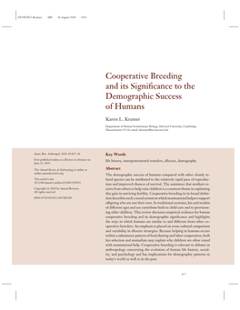 Cooperative Breeding and Its Significance to the Demographic