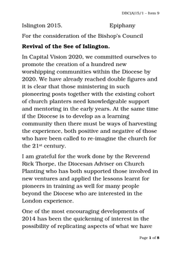 Islington 2015. Epiphany for the Consideration of the Bishop's