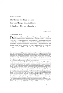The “Perfect Teaching” and Liao Sources of Tangut Chan Buddhism: a Study of Jiexing Zhaoxin Tu