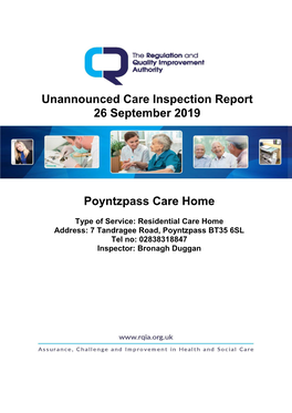 Poyntzpass Care Home Unannounced Care Inspection
