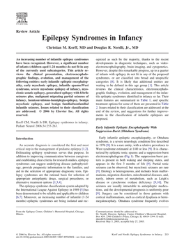 Epilepsy Syndromes in Infancy