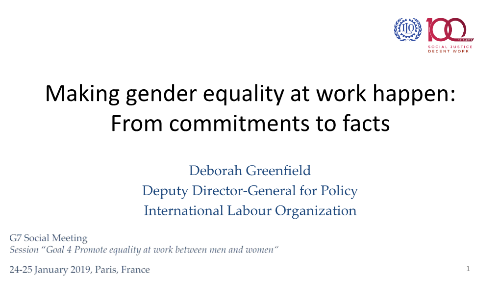 Gender Equality at Work Happen: from Commitments to Facts