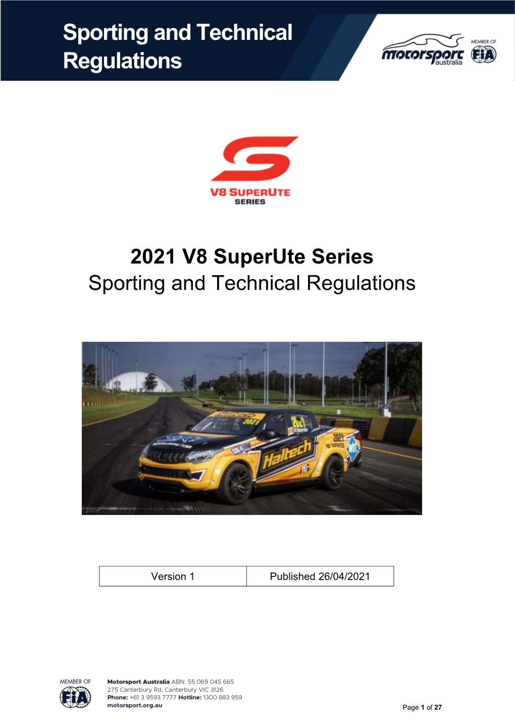 2021 V8 Superute Series Sporting and Technical Regulations