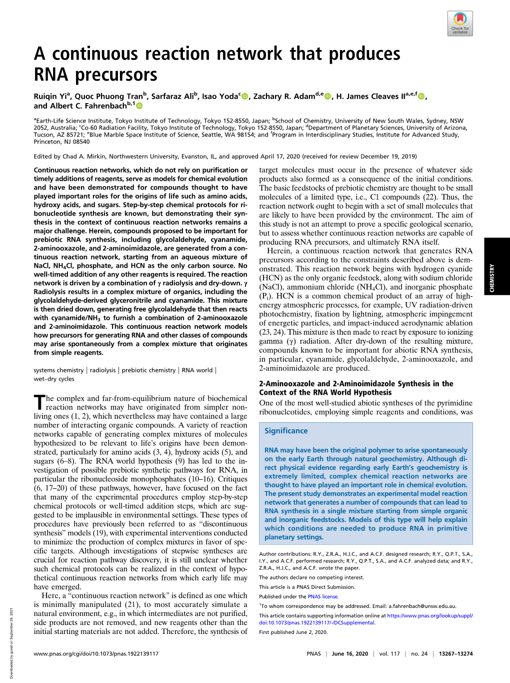 A Continuous Reaction Network That Produces RNA Precursors