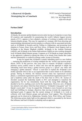 A Renewed Al-Qaeda: NUST Journal of International Strategizing for a Comeback Peace & Stability 2021, Vol
