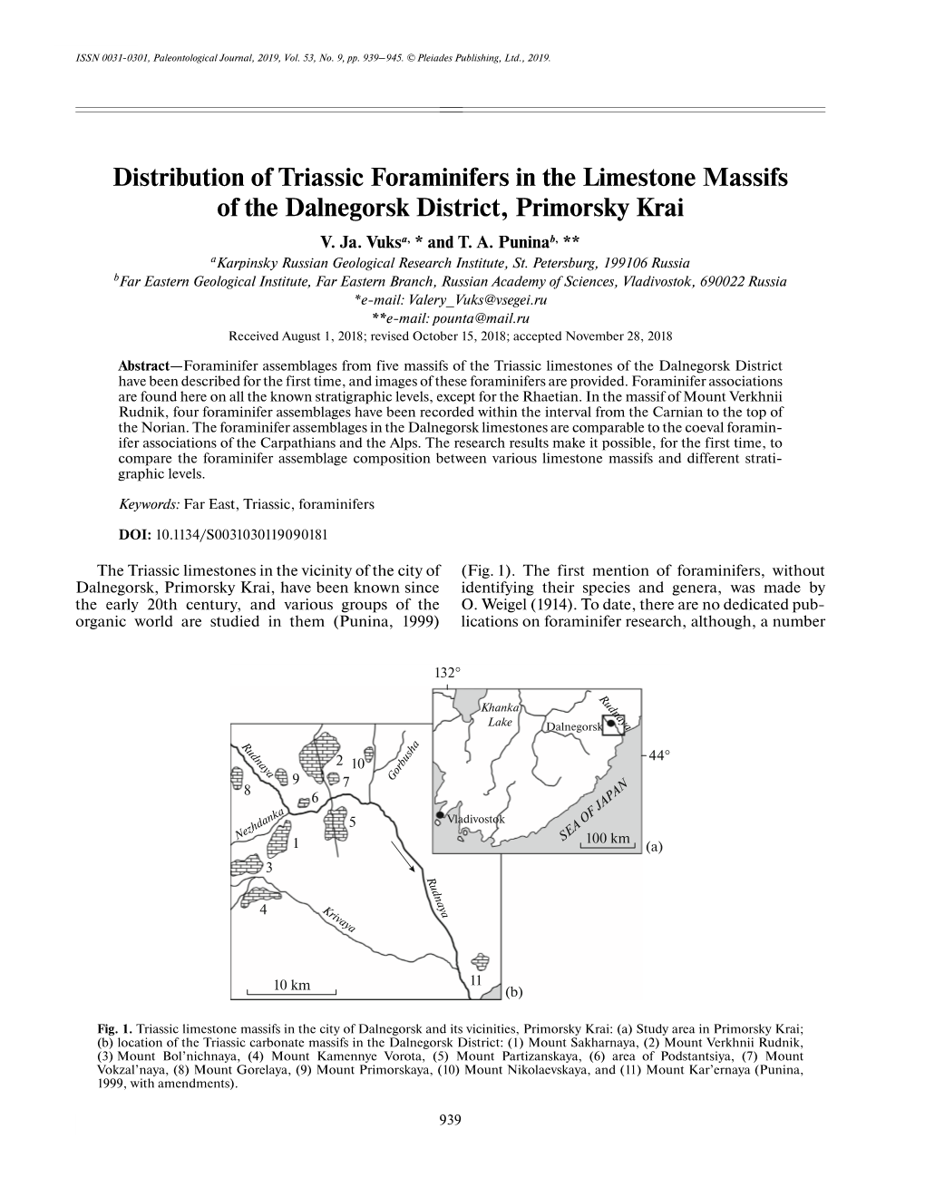 Distribution of Triassic Foraminifers in the Limestone Massifs of the Dalnegorsk District, Primorsky Krai V