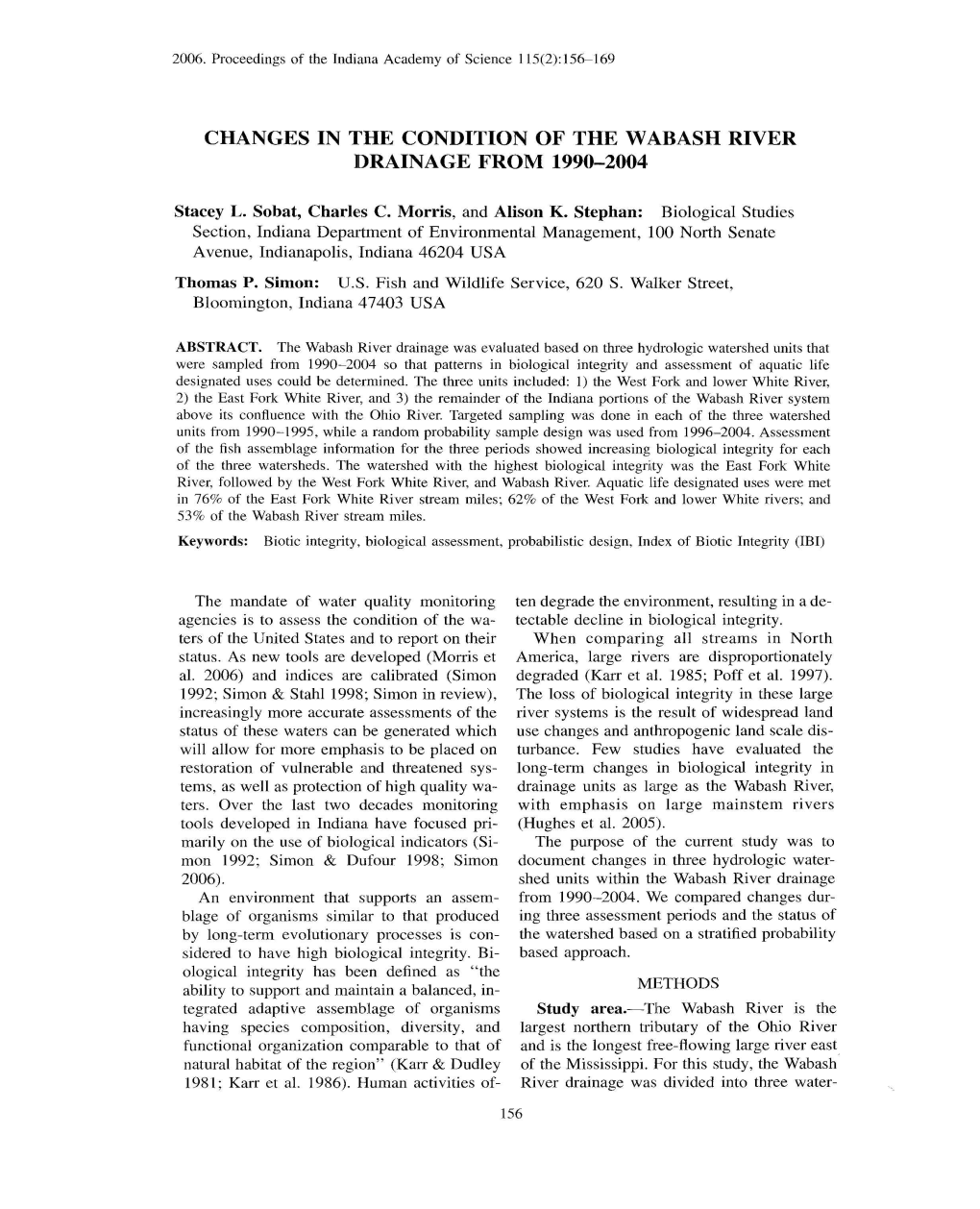 Changes in the Conditions of the Wabash River Drainage, 1990