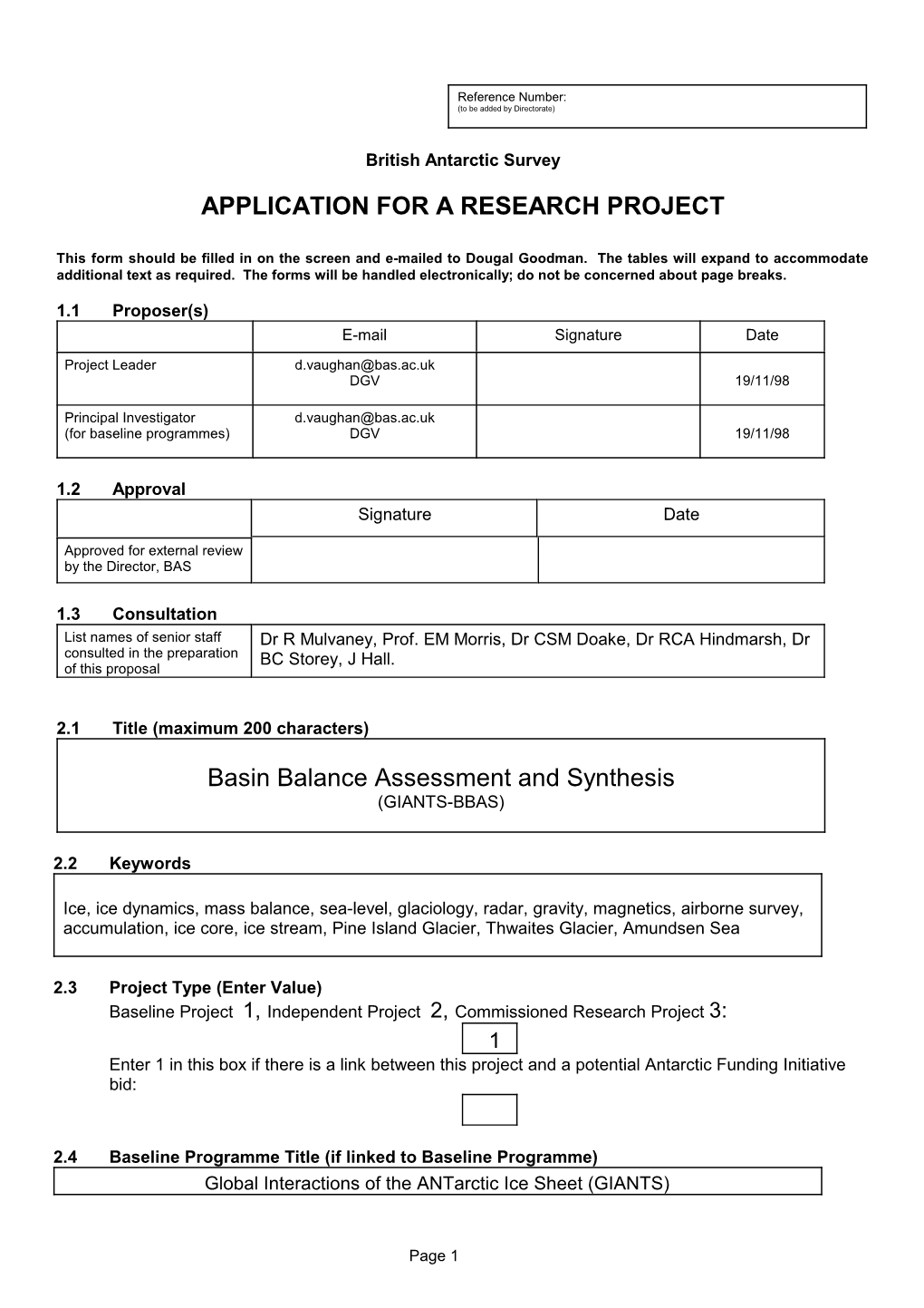 Application for a Research Project