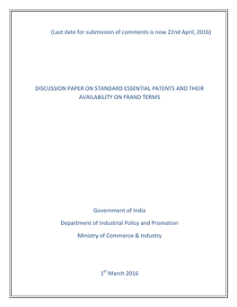 Discussion Paper on Standard Essential Patent (Seps)