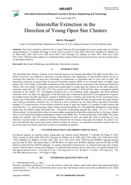 Interstellar Extinction in the Direction of Young Open Star Clusters