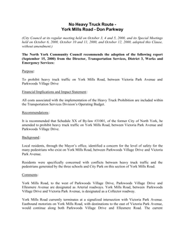 No Heavy Truck Route - York Mills Road - Don Parkway