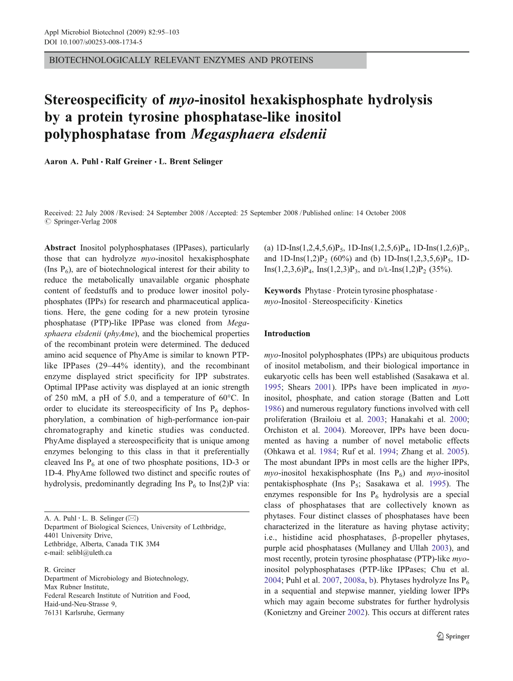 Stereospecificity of Myo-Inositol Hexakisphosphate Hydrolysis by a Protein Tyrosine Phosphatase-Like Inositol Polyphosphatase from Megasphaera Elsdenii