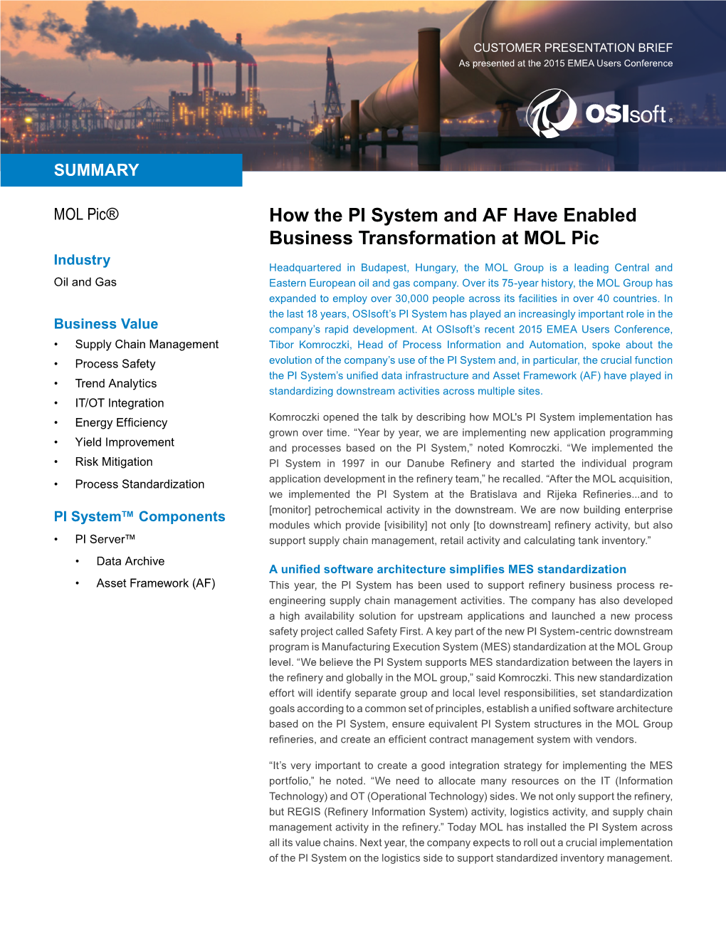 How the PI System and AF Have Enabled Business Transformation at MOL Pic