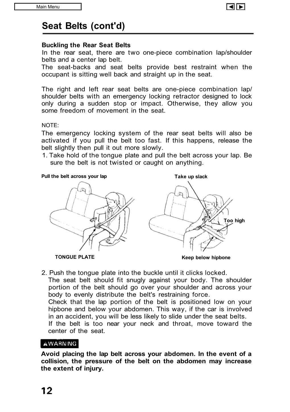 Seat Belts (Cont'd)