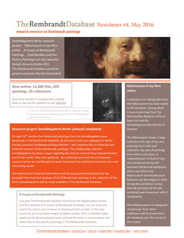 Therembrandtdatabase Newsletter #4, May 2016 Research Resource on Rembrandt Paintings