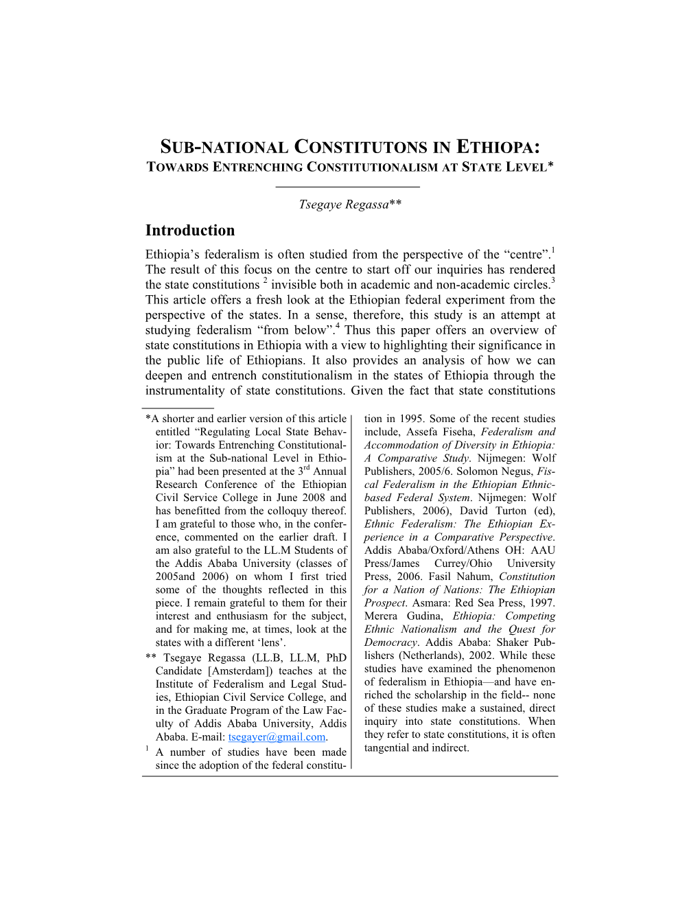 Sub-National Constitutions in Ethiopia