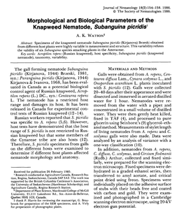 Morphological and Biological Parameters of the Knapweed Nematode, Subanguina Picridis 1