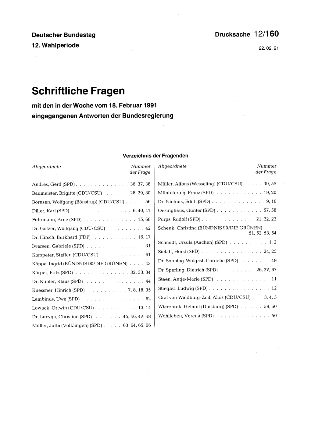 Schriftliche Fragen Mit Den in Der Woche Vom 18