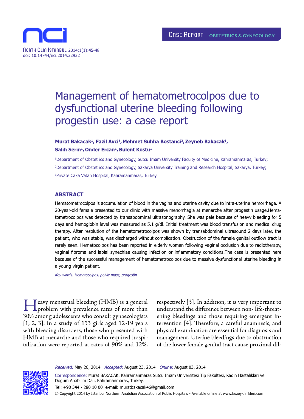 Management of Hematometrocolpos Due to Dysfunctional Uterine Bleeding Following Progestin Use: a Case Report