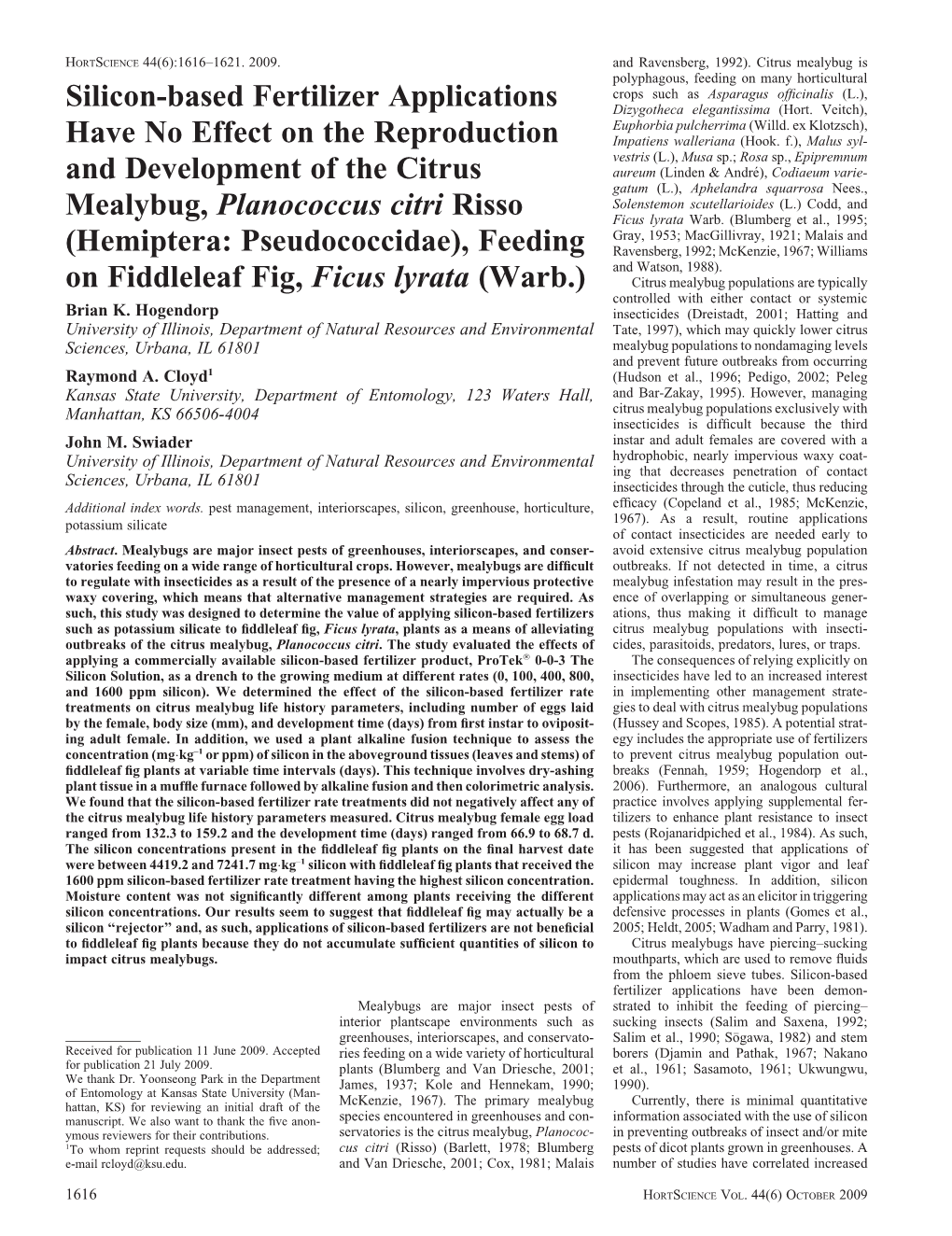 Silicon-Based Fertilizer Applications Have No Effect on the Reproduction