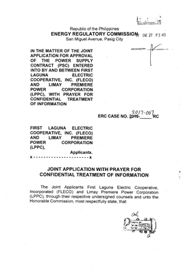 ENERGY REGULATORY COMMISSIOF* ENE 27 P3:45 San Miguel Avenue, Pasig City