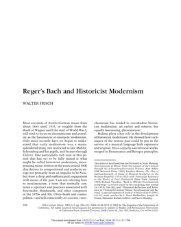 Reger's Bach and Historicist Modernism